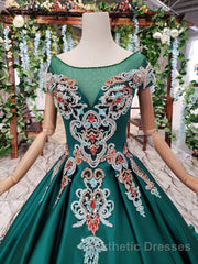 Luxury Green Round Neck Short Sleeves Evening Prom Dresses with Beading