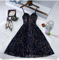 Glitter Spaghetti Straps Cute Short Evening Prom Dresses Tight Tea Length Homecoming Dresses