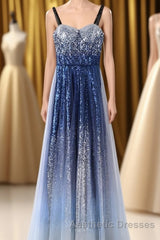 Chic Gorgeous Long A-line Ombre Sequin Floor Party Evening Prom Dresses