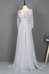 Amazing Long Gray Beading Evening Prom Dresses Modest Evening Prom Gowns