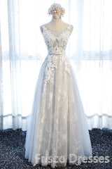 Ivory And Light Blue Long A-line Lace Up Cute Evening Prom Dresses Party Dresses