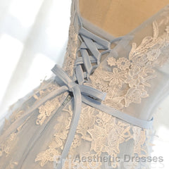 Ivory And Light Blue Long A-line Lace Up Cute Evening Prom Dresses Party Dresses