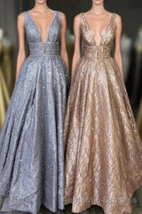 Amazing Unique V-neck Long Evening Prom Dresses Gorgeous Modest Floor Length Party Dresses