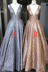 Amazing Unique V-neck Long Evening Prom Dresses Gorgeous Modest Floor Length Party Dresses