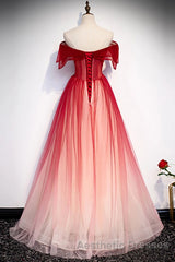 Burgundy Off The Shoulder Tulle Long Lace Up Formal Evening Prom Dresses Party Dresses