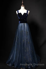 Elegant Long Lace Up Velvet Tulle Evening Prom Dresses Modest Party Gowns