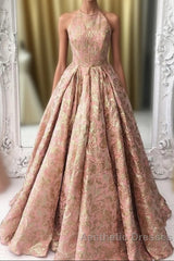 Chic Modest Halter Long Princess Evening Prom Dresses Beautiful Evening Prom Gowns