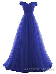 Beautiful Lavender Tulle Off Shoulder Long Formal Dresses, Beautiful Party Gowns