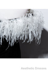 Black Velvet Mermaid Evening Prom Dresses with Feather, Off the Shoulder Long Evening Prom Gown
