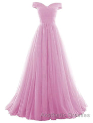 Beautiful Lavender Tulle Off Shoulder Long Formal Dresses, Beautiful Party Gowns