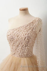 Unique Multi Color Layered One Shoulder Long Sleeves Evening Prom Dresses Formal Gown