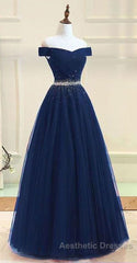 Off Shoulders Red Tulle Floor Length Evening Prom Dresses
