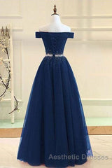 Off Shoulders Red Tulle Floor Length Evening Prom Dresses