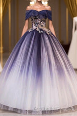 Ombre Ball Gown Evening Prom Dresses Quinceanera Dresses with Delicate Gold Appliques