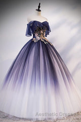 Ombre Ball Gown Evening Prom Dresses Quinceanera Dresses with Delicate Gold Appliques