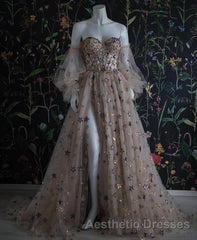Beautiful Sequin Shiny Sweetheart Long A-line Aesthetic Evening Prom Dresses