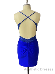 Spaghetti Straps Open Back Short Homecoming Dresses
