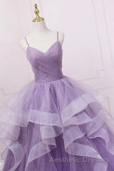 Princess Lavender Sparkly Spaghetti Straps Long Evening Prom Dresses Floor Length Evening Prom Gown