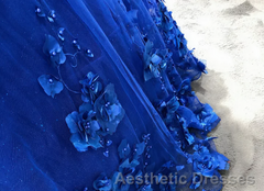 Royal Blue Quinceanera Dresses Ball Gown With Appliques Flowers Princess Sweet 16 Dresses