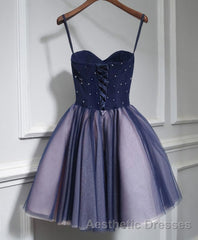 Cute Lace Tulle Short A Line Evening Prom Dresses, Homecoming Dresses