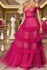 Formal Evening Prom Dresses Off the Shoulder Chic A Line Long Evening Prom Dresses