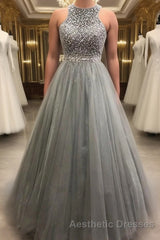 Gorgeous c A-line Scoop Beaded Long Evening Prom Dresses Evening Prom Gowns