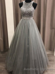 Gorgeous c A-line Scoop Beaded Long Evening Prom Dresses Evening Prom Gowns