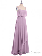 Lavender Chiffon Spaghetti Straps Ruffled A-Line Long Dresses