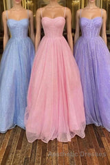 Shiny Tulle Open Back Pink Lilac Blue Long Evening Prom Dresses, Long Pink Lilac Blue Tulle Formal Graduation Evening Prom Dresses