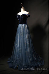 Elegant Off the Shoulder Velvet Floor Length Long Evening Prom Dresses Evening Prom Dresses