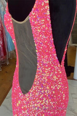 V neck Sequin Mermaid Long Evening Prom Dresses