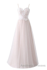 Girly Spaghetti Straps Long A-line Floor Length Wedding Dresses