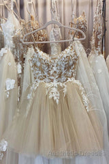 Beige Spaghetti Straps Homecoming Dresses With Appliques