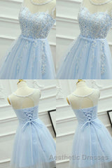 Blue Round Neck A Line Homecoming Dresses