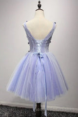 Purple V Neck A Line Homecoming Dresses