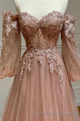Blush Corset Off the Shoulder Long Evening Prom Dresses with Appliques