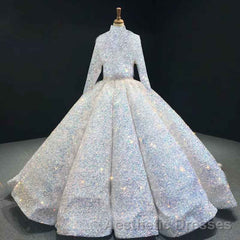 Glitter High Neck Open Back Lace Up Ball Gown Evening Prom Dresses