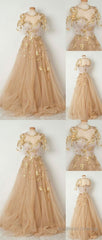 Champagne Tulle Long Prom Dress, Evening Dresses
