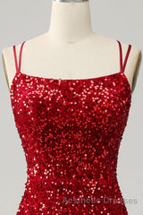 Red Sparkly Mermaid Backless Long Evening Prom Dresses with Fringes