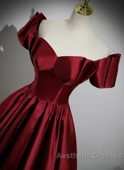 A-Line Ballgown Satin Long Party Dresses Off Shoulder Sweetheart Floor Length Evening Prom Dresses