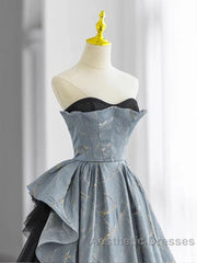A-Line Blue-Grey Sweetheart Long Formal Party Dresses Floor Length Tulle Evening Prom Dresses