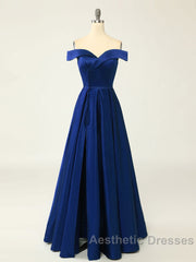 A-Line Green Off Shoulder Long Evening Prom Dresses, Green Formal Evening Dresses