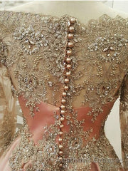 A-Line/Princess Scoop Floor-Length Tulle Evening Prom Dresses With Appliques Lace