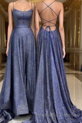 A-Line/Princess Spaghetti Straps Sweep Train Evening Prom Dresses