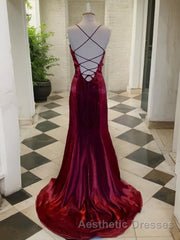 A-Line/Princess Spaghetti Straps Sweep Train Velvet Evening Prom Dresses With Leg Slit