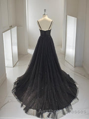 A-Line/Princess Sweetheart Sweep Train Evening Prom Dresses With Leg Slit