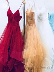 A-Line/Princess V-neck Floor-Length Evening Prom Dresses