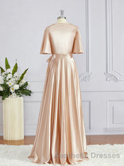 A-Line/Princess V-neck Floor-Length Silk like Satin Bridesmaid Dresses with Belt/Sash