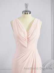 A-Line/Princess V-neck Sweep Train Chiffon Bridesmaid Dresses