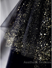 A-Line Evening Prom Dresses Black Dresses Dresses Formal Birthday Floor Length Sleeveless Strapless Tulle With Ruched Sequin